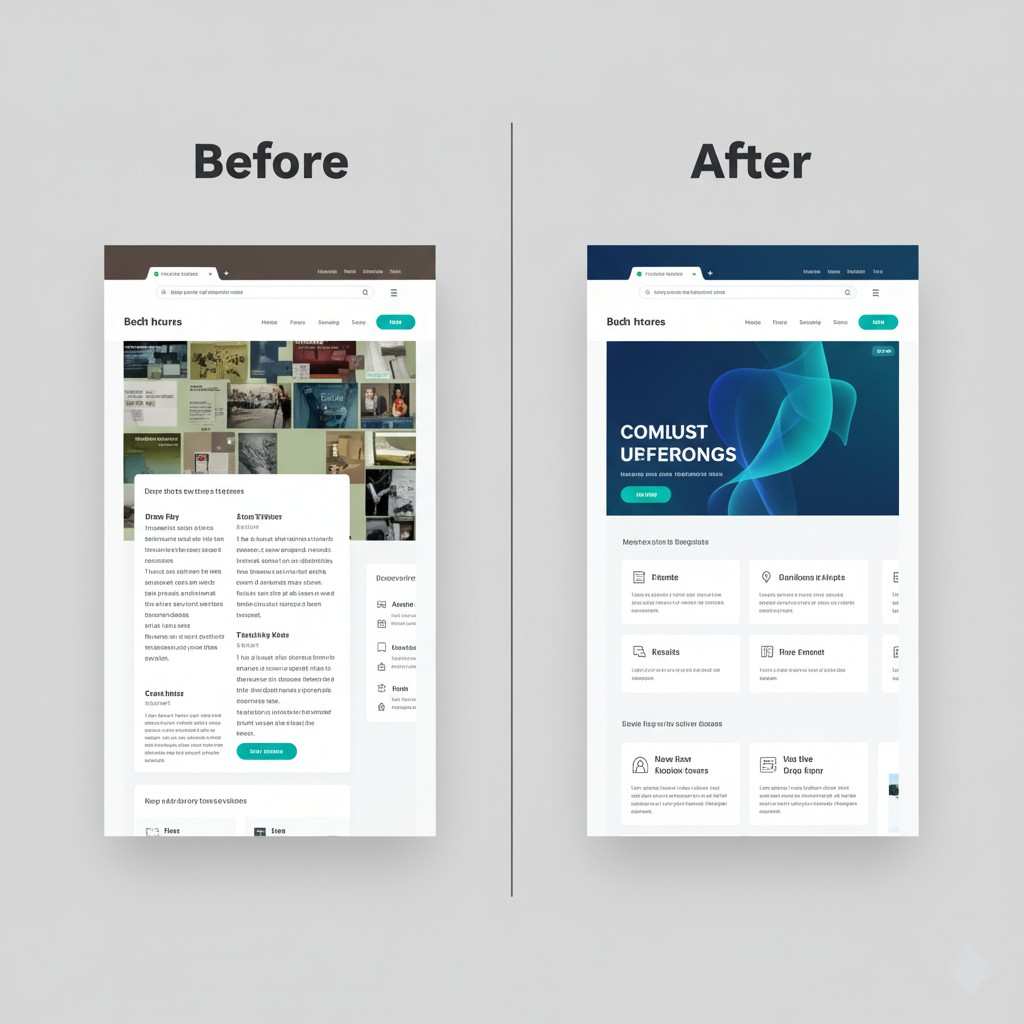 Before and after UI/UX design example showing website improvement