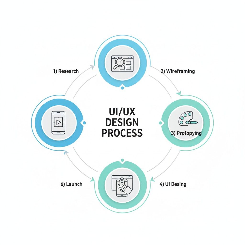 UI/UX design process step by step infographic for beginners